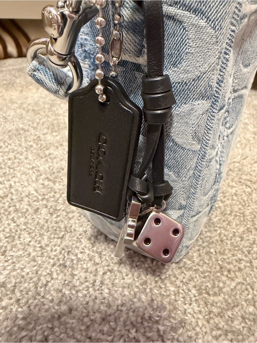 Coach Tristan 14 Light Blue Denim Signature Crossbody with Black Strap - Picture 3 of 4